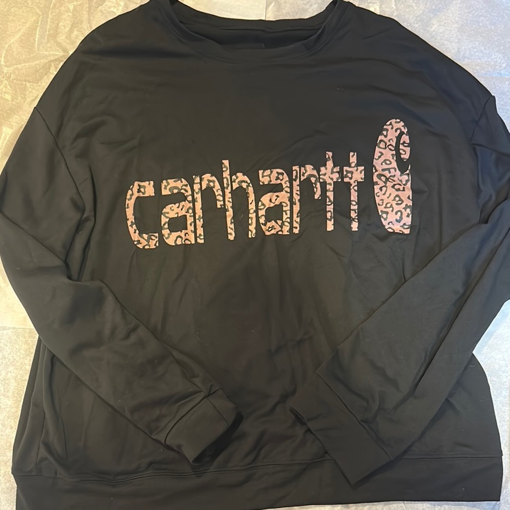 Carhartt Black Sweatshirt with Pink Leopard Logo